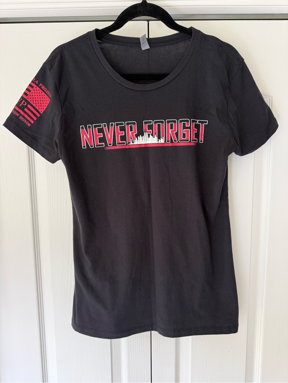 TIL Valhalla Project T.V.P. Brand Black & Red 9/11 Women’s Fitted Graphic Tee
